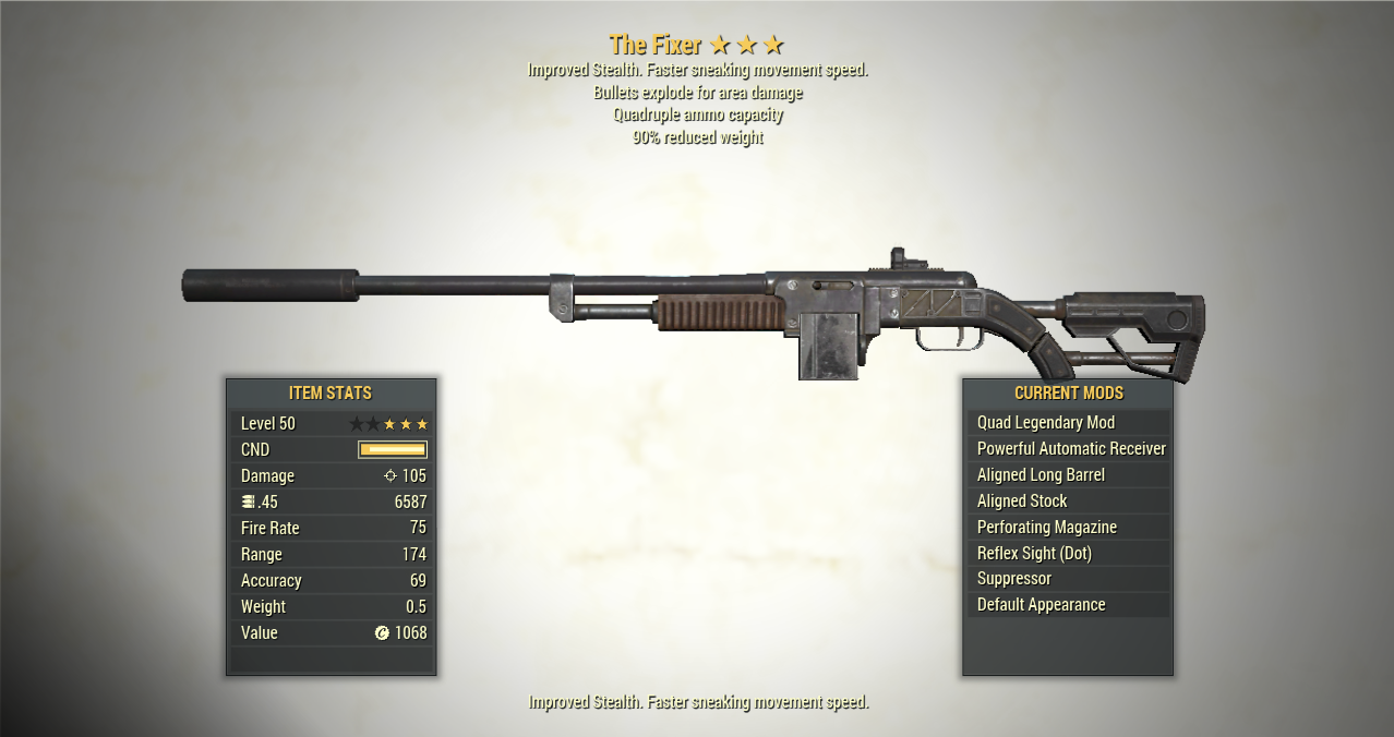 3* Quad THE FIXER Explosive [90% Reduced Weight] Fallout 76 (PC Only ...