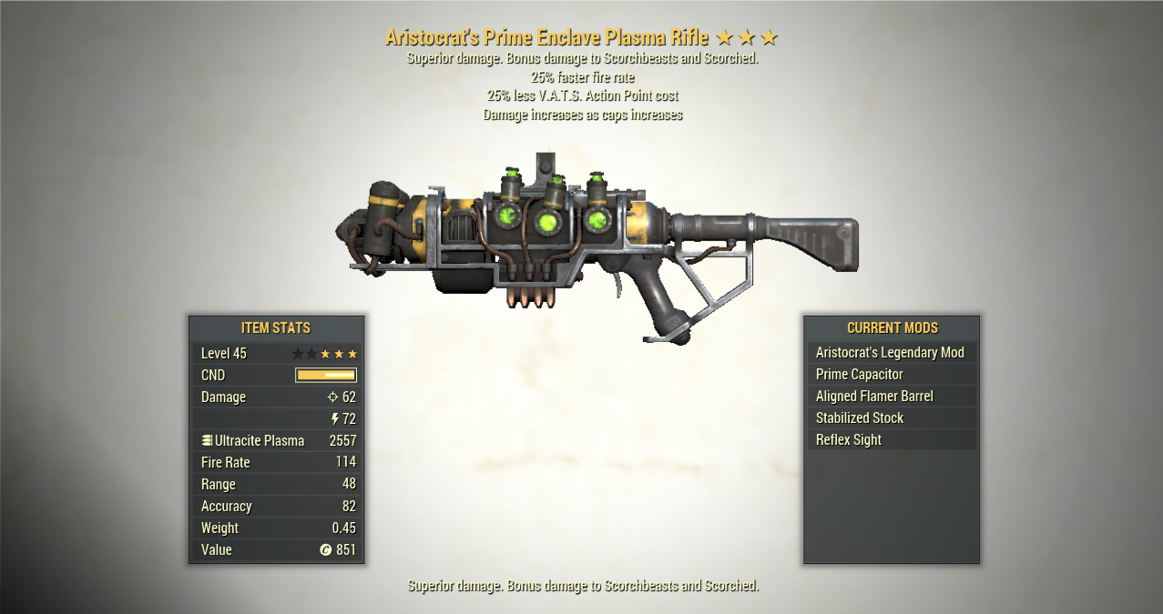 Aristocrat's Fire Rate ENCLAVE PLASMA RIFLE + 25V - Buy Fallout 76 ...